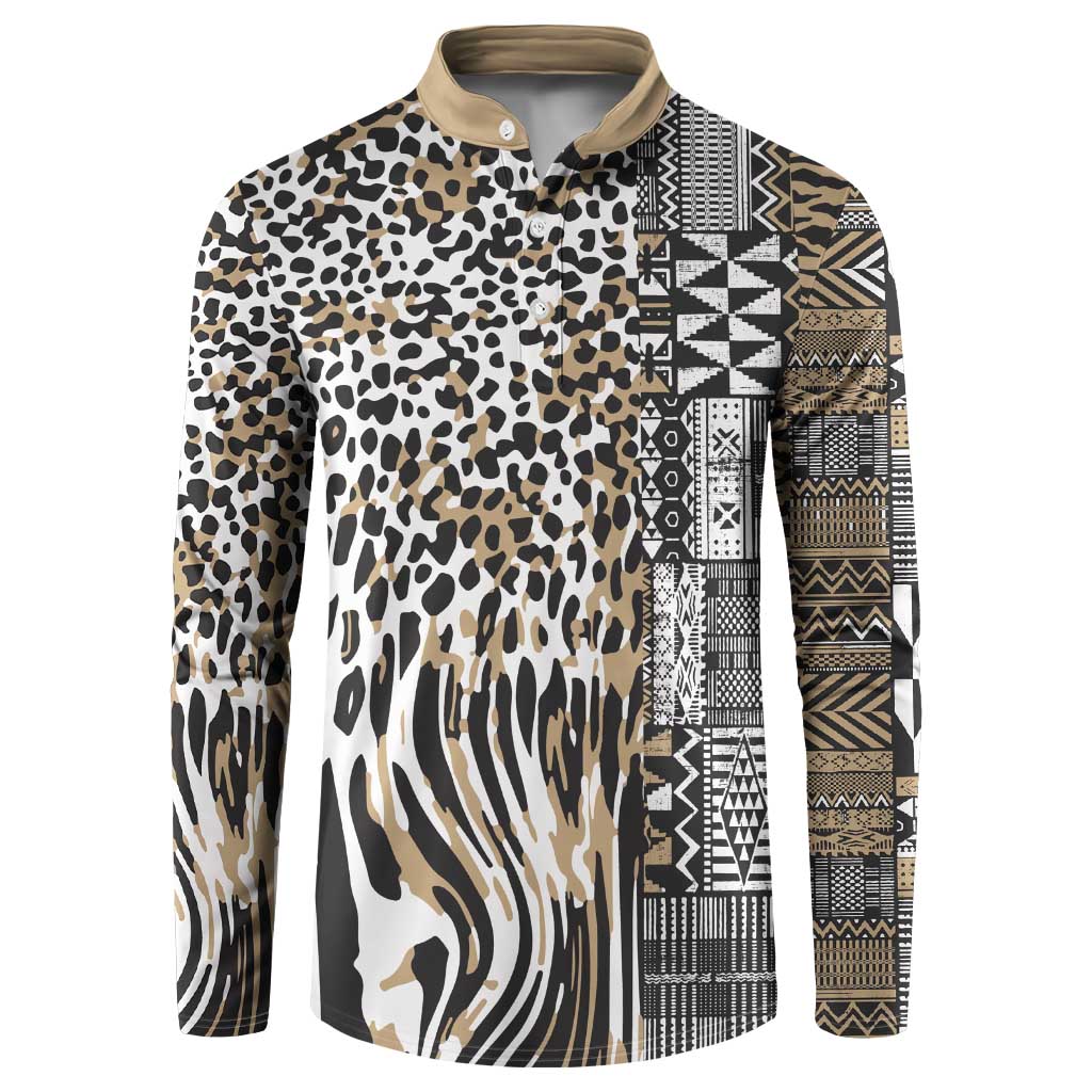 Africa Tribal Pattern Mixed Leopard Skin Button Sweatshirt - Wonder Print Shop