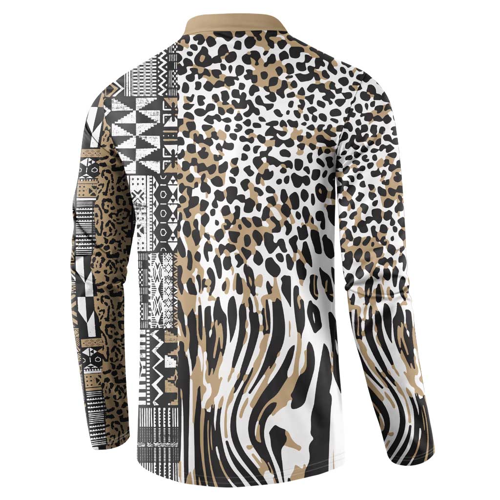 Africa Tribal Pattern Mixed Leopard Skin Button Sweatshirt - Wonder Print Shop