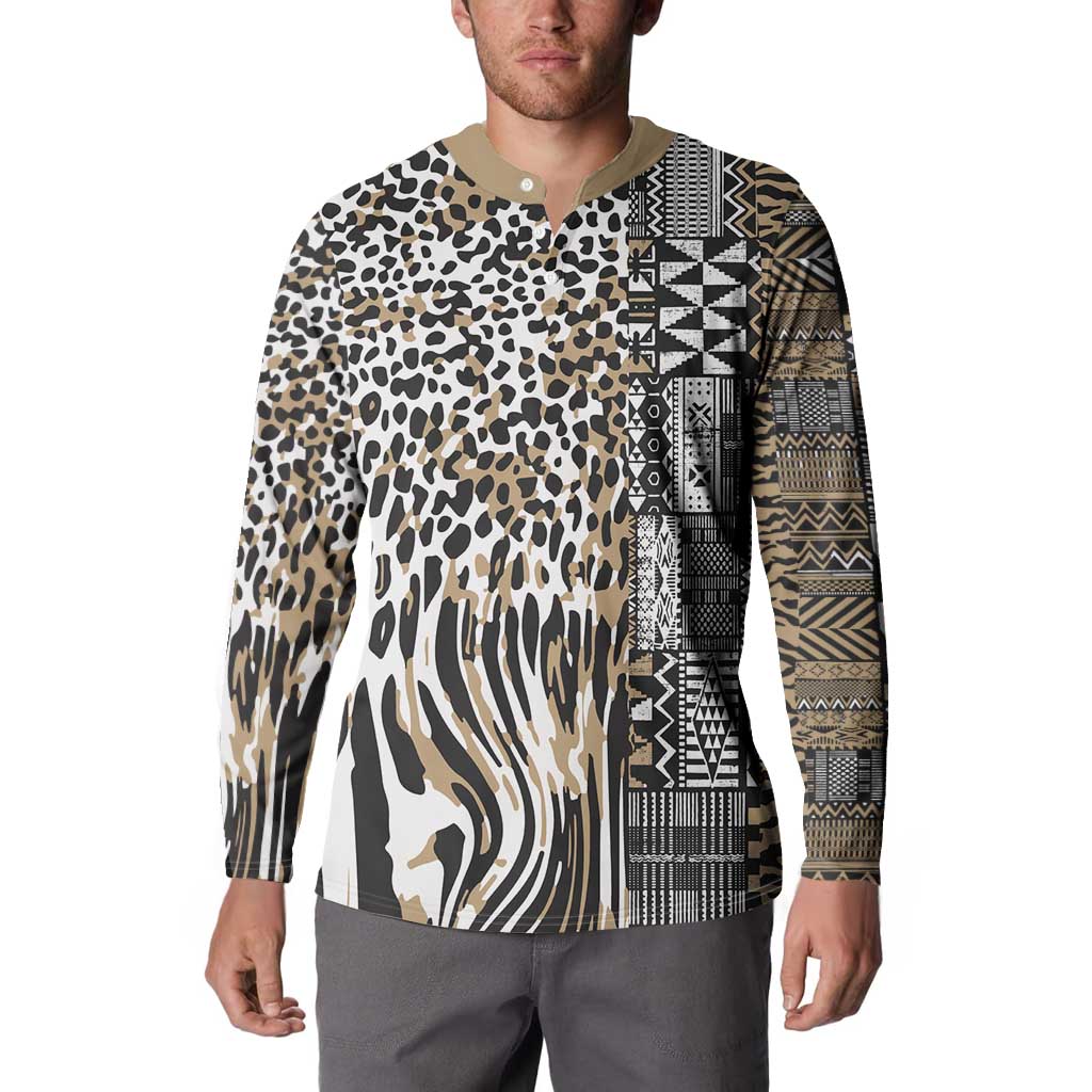 Africa Tribal Pattern Mixed Leopard Skin Button Sweatshirt - Wonder Print Shop