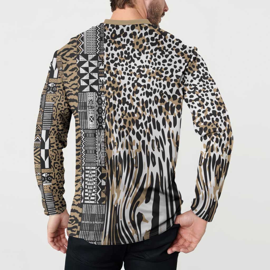 Africa Tribal Pattern Mixed Leopard Skin Button Sweatshirt - Wonder Print Shop