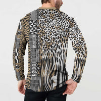 Africa Tribal Pattern Mixed Leopard Skin Button Sweatshirt - Wonder Print Shop