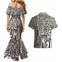 Africa Tribal Pattern Mixed Leopard Skin Couples Matching Mermaid Dress and Hawaiian Shirt - Wonder Print Shop
