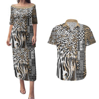 Africa Tribal Pattern Mixed Leopard Skin Couples Matching Puletasi and Hawaiian Shirt - Wonder Print Shop