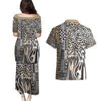 Africa Tribal Pattern Mixed Leopard Skin Couples Matching Puletasi and Hawaiian Shirt - Wonder Print Shop