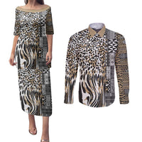 Africa Tribal Pattern Mixed Leopard Skin Couples Matching Puletasi and Long Sleeve Button Shirt - Wonder Print Shop