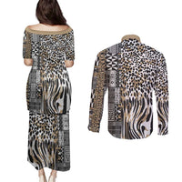 Africa Tribal Pattern Mixed Leopard Skin Couples Matching Puletasi and Long Sleeve Button Shirt - Wonder Print Shop