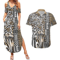 Africa Tribal Pattern Mixed Leopard Skin Couples Matching Summer Maxi Dress and Hawaiian Shirt - Wonder Print Shop