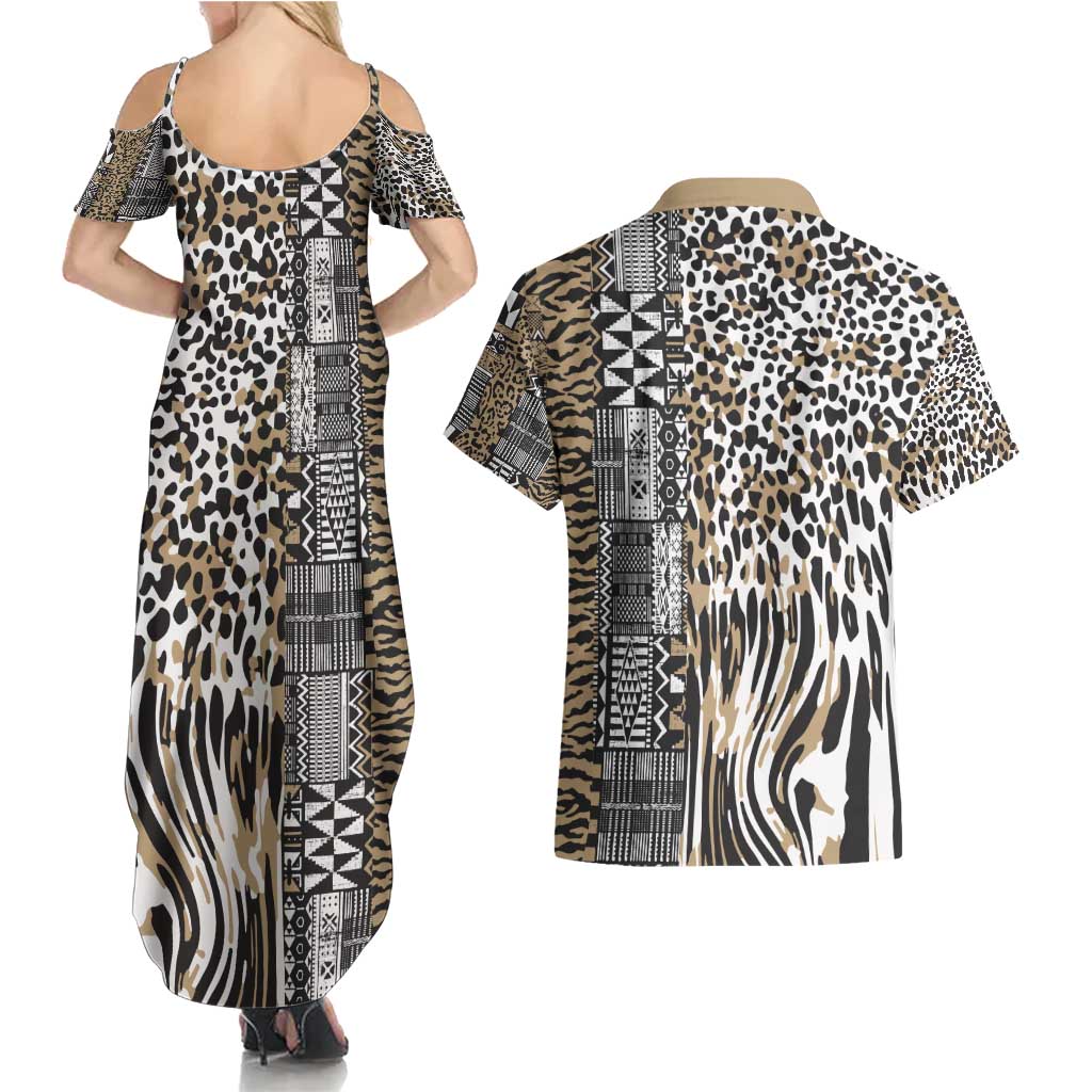 Africa Tribal Pattern Mixed Leopard Skin Couples Matching Summer Maxi Dress and Hawaiian Shirt - Wonder Print Shop