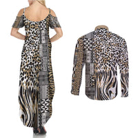 Africa Tribal Pattern Mixed Leopard Skin Couples Matching Summer Maxi Dress and Long Sleeve Button Shirt - Wonder Print Shop