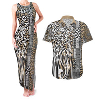 Africa Tribal Pattern Mixed Leopard Skin Couples Matching Tank Maxi Dress and Hawaiian Shirt - Wonder Print Shop