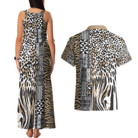 Africa Tribal Pattern Mixed Leopard Skin Couples Matching Tank Maxi Dress and Hawaiian Shirt - Wonder Print Shop