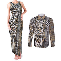 Africa Tribal Pattern Mixed Leopard Skin Couples Matching Tank Maxi Dress and Long Sleeve Button Shirt - Wonder Print Shop