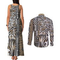 Africa Tribal Pattern Mixed Leopard Skin Couples Matching Tank Maxi Dress and Long Sleeve Button Shirt - Wonder Print Shop