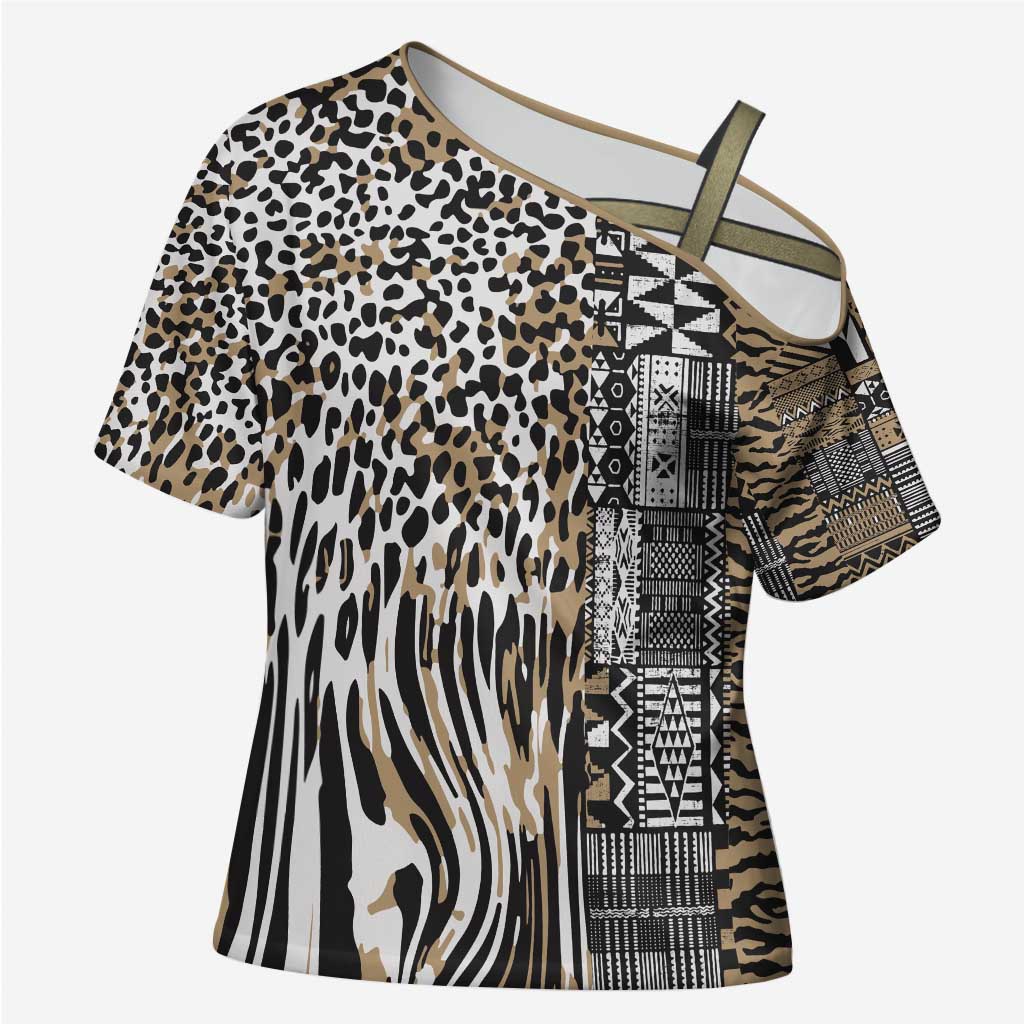 Africa Tribal Pattern Mixed Leopard Skin Cross Shoulder Shirt - Wonder Print Shop
