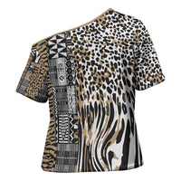Africa Tribal Pattern Mixed Leopard Skin Cross Shoulder Shirt - Wonder Print Shop
