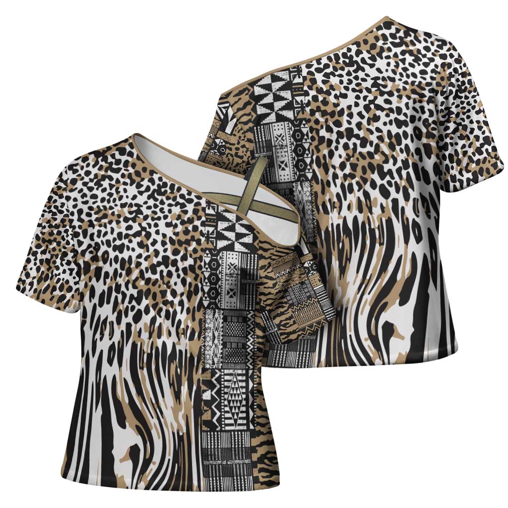 Africa Tribal Pattern Mixed Leopard Skin Cross Shoulder Shirt - Wonder Print Shop