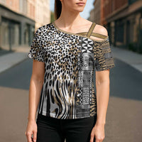 Africa Tribal Pattern Mixed Leopard Skin Cross Shoulder Shirt - Wonder Print Shop