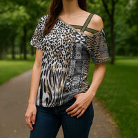 Africa Tribal Pattern Mixed Leopard Skin Cross Shoulder Shirt - Wonder Print Shop