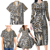 Africa Tribal Pattern Mixed Leopard Skin Family Matching Long Sleeve Bodycon Dress and Hawaiian Shirt - Wonder Print Shop