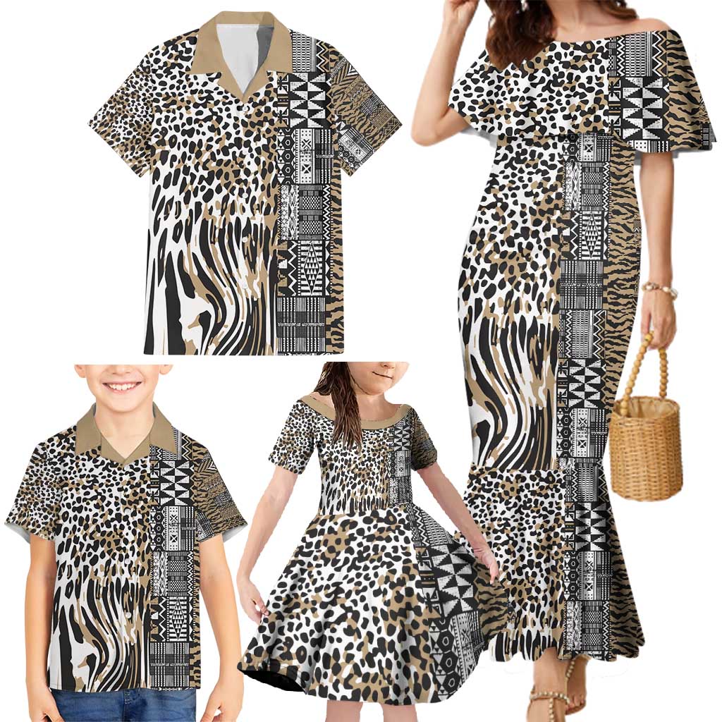 Africa Tribal Pattern Mixed Leopard Skin Family Matching Mermaid Dress and Hawaiian Shirt - Wonder Print Shop