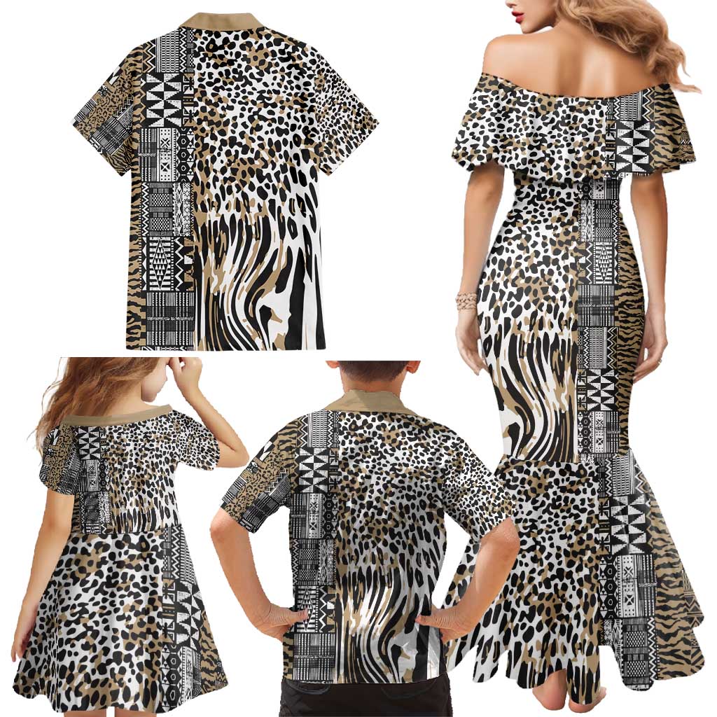 Africa Tribal Pattern Mixed Leopard Skin Family Matching Mermaid Dress and Hawaiian Shirt - Wonder Print Shop