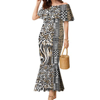 Africa Tribal Pattern Mixed Leopard Skin Family Matching Mermaid Dress and Hawaiian Shirt - Wonder Print Shop