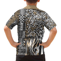 Africa Tribal Pattern Mixed Leopard Skin Family Matching Off The Shoulder Long Sleeve Dress and Hawaiian Shirt - Wonder Print Shop