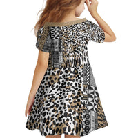 Africa Tribal Pattern Mixed Leopard Skin Family Matching Off The Shoulder Long Sleeve Dress and Hawaiian Shirt - Wonder Print Shop