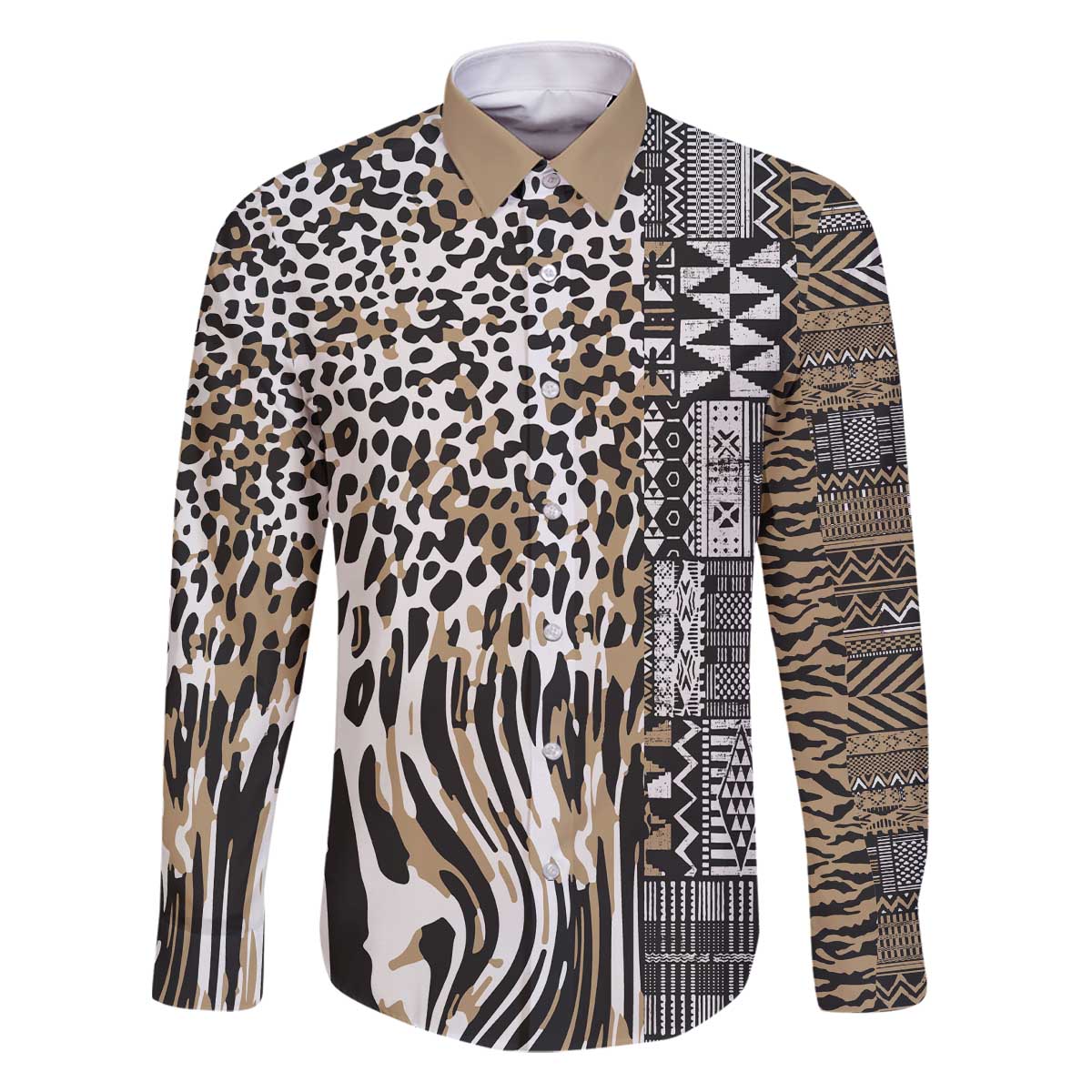 Africa Tribal Pattern Mixed Leopard Skin Family Matching Off The Shoulder Long Sleeve Dress and Hawaiian Shirt - Wonder Print Shop