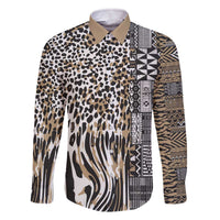 Africa Tribal Pattern Mixed Leopard Skin Family Matching Off The Shoulder Long Sleeve Dress and Hawaiian Shirt - Wonder Print Shop