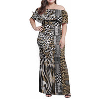 Africa Tribal Pattern Mixed Leopard Skin Family Matching Off Shoulder Maxi Dress and Hawaiian Shirt - Wonder Print Shop