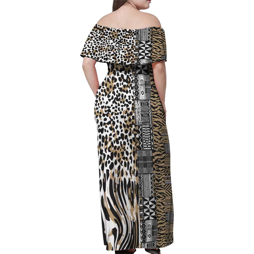 Africa Tribal Pattern Mixed Leopard Skin Family Matching Off Shoulder Maxi Dress and Hawaiian Shirt - Wonder Print Shop