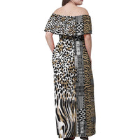Africa Tribal Pattern Mixed Leopard Skin Family Matching Off Shoulder Maxi Dress and Hawaiian Shirt - Wonder Print Shop