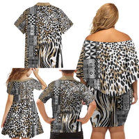 Africa Tribal Pattern Mixed Leopard Skin Family Matching Off Shoulder Short Dress and Hawaiian Shirt - Wonder Print Shop