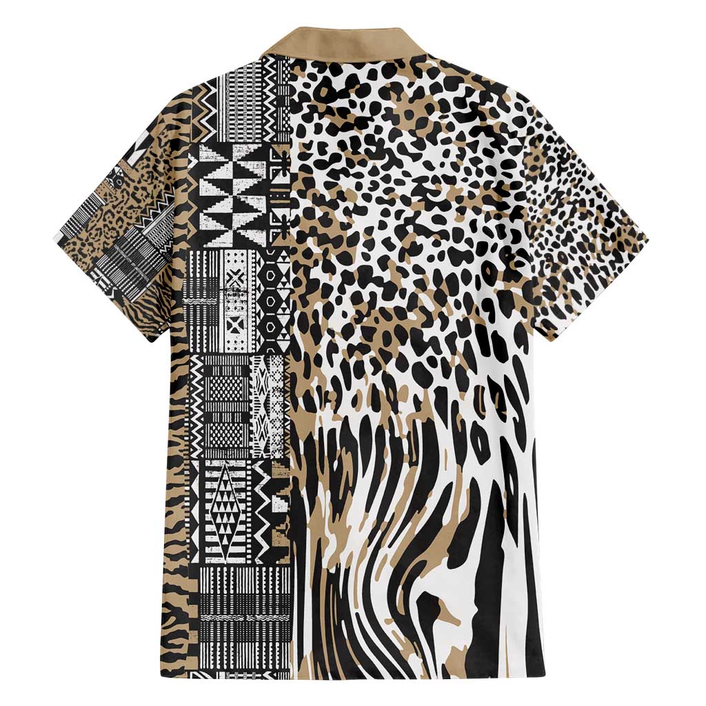 Africa Tribal Pattern Mixed Leopard Skin Family Matching Off Shoulder Short Dress and Hawaiian Shirt - Wonder Print Shop