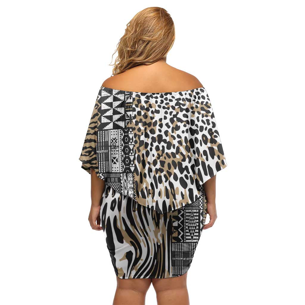 Africa Tribal Pattern Mixed Leopard Skin Family Matching Off Shoulder Short Dress and Hawaiian Shirt - Wonder Print Shop