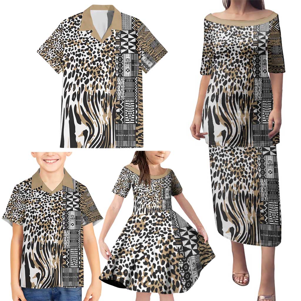 Africa Tribal Pattern Mixed Leopard Skin Family Matching Puletasi and Hawaiian Shirt - Wonder Print Shop