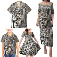 Africa Tribal Pattern Mixed Leopard Skin Family Matching Puletasi and Hawaiian Shirt - Wonder Print Shop