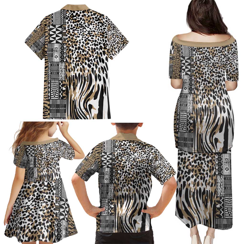 Africa Tribal Pattern Mixed Leopard Skin Family Matching Puletasi and Hawaiian Shirt - Wonder Print Shop