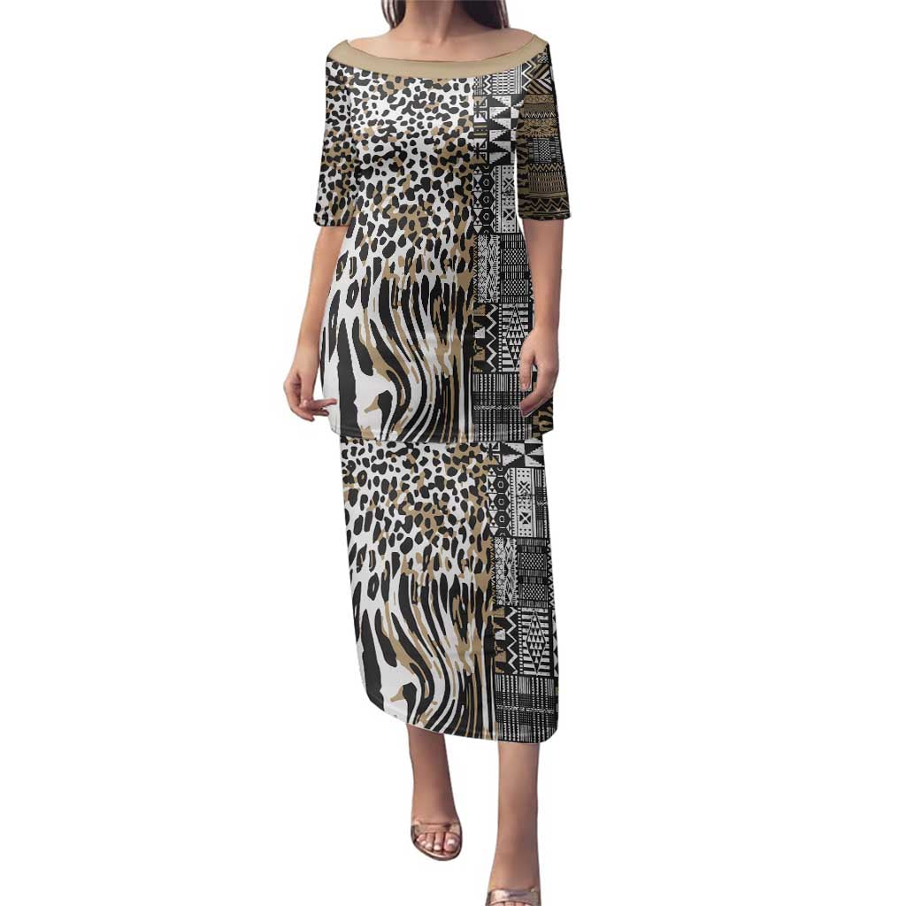 Africa Tribal Pattern Mixed Leopard Skin Family Matching Puletasi and Hawaiian Shirt - Wonder Print Shop