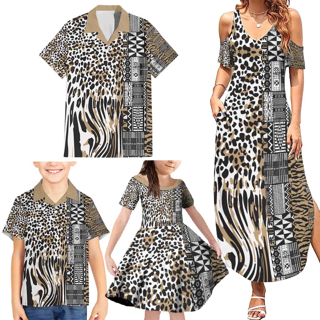 Africa Tribal Pattern Mixed Leopard Skin Family Matching Summer Maxi Dress and Hawaiian Shirt - Wonder Print Shop