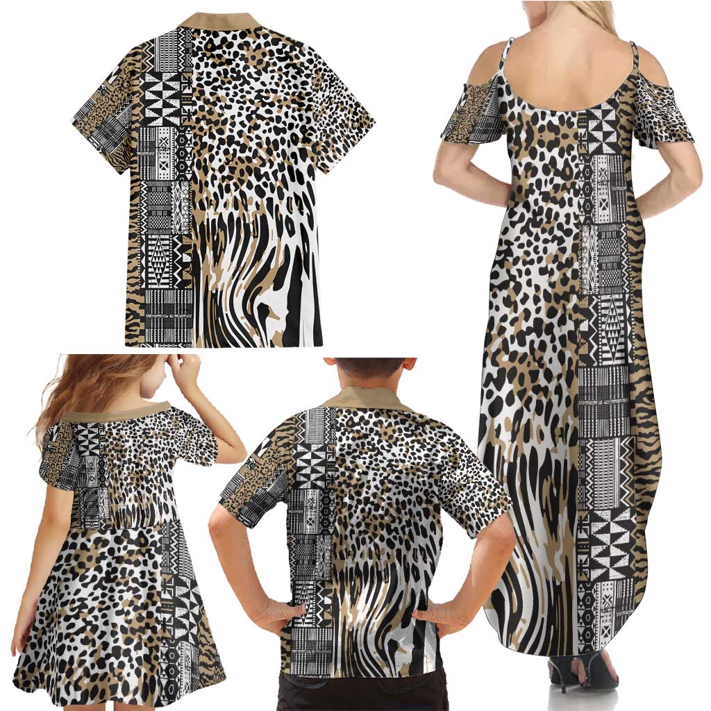 Africa Tribal Pattern Mixed Leopard Skin Family Matching Summer Maxi Dress and Hawaiian Shirt - Wonder Print Shop