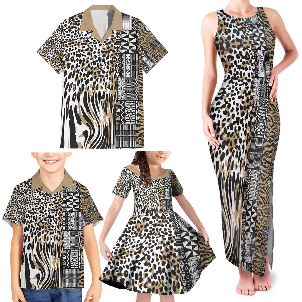 Africa Tribal Pattern Mixed Leopard Skin Family Matching Tank Maxi Dress and Hawaiian Shirt - Wonder Print Shop