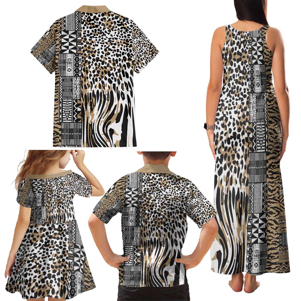 Africa Tribal Pattern Mixed Leopard Skin Family Matching Tank Maxi Dress and Hawaiian Shirt - Wonder Print Shop