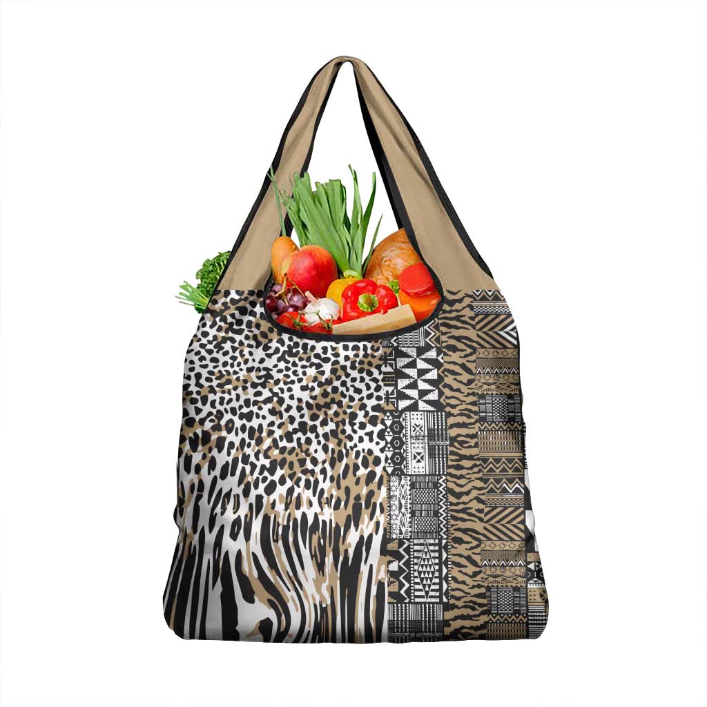 Africa Tribal Pattern Mixed Leopard Skin Grocery Bag - Wonder Print Shop