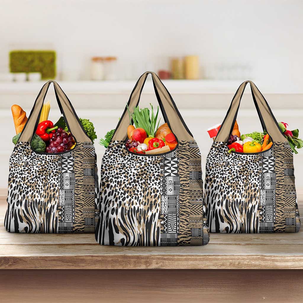 Africa Tribal Pattern Mixed Leopard Skin Grocery Bag - Wonder Print Shop