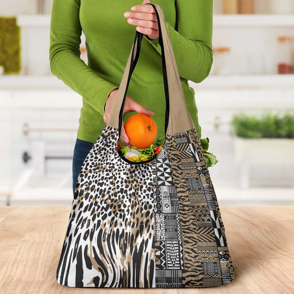 Africa Tribal Pattern Mixed Leopard Skin Grocery Bag - Wonder Print Shop