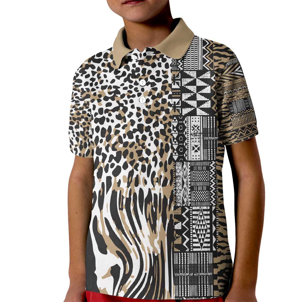 Africa Tribal Pattern Mixed Leopard Skin Kid Polo Shirt - Wonder Print Shop