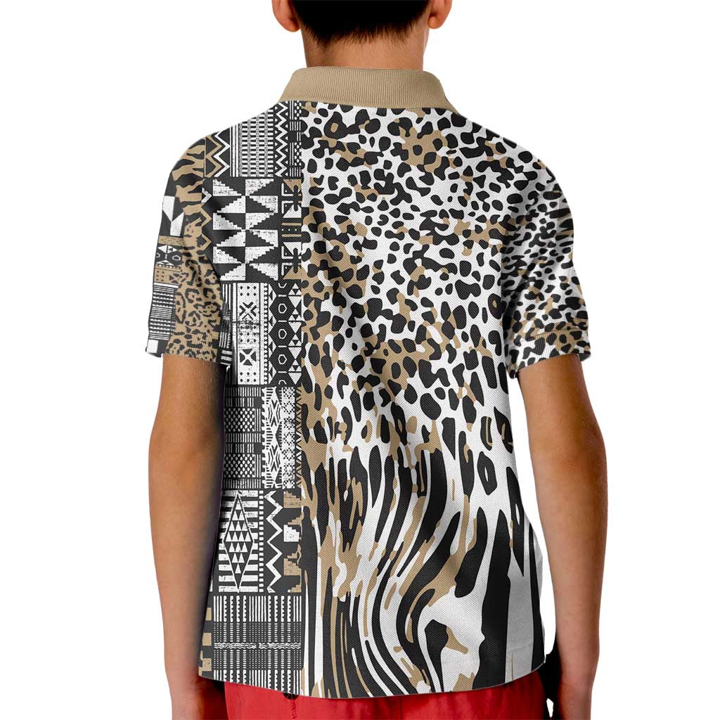 Africa Tribal Pattern Mixed Leopard Skin Kid Polo Shirt - Wonder Print Shop