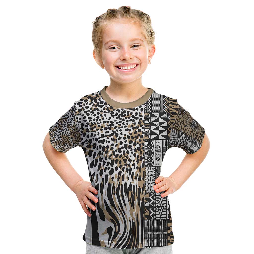 Africa Tribal Pattern Mixed Leopard Skin Kid T Shirt - Wonder Print Shop